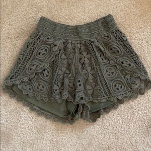 Army green lace shorts